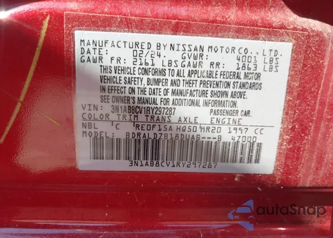 2024 Nissan Sentra Sv Xtronic Cvt z USA, uszkodzony, nr VIN 3N1AB8CV1RY297287